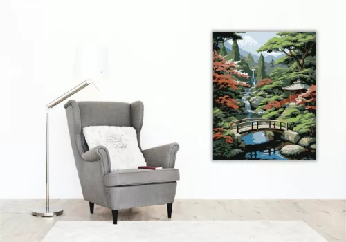 Japánkert Híddal és Pavilonnal - számfestő készlet - Számfestő.hu - 80×100cm - keret nélkül