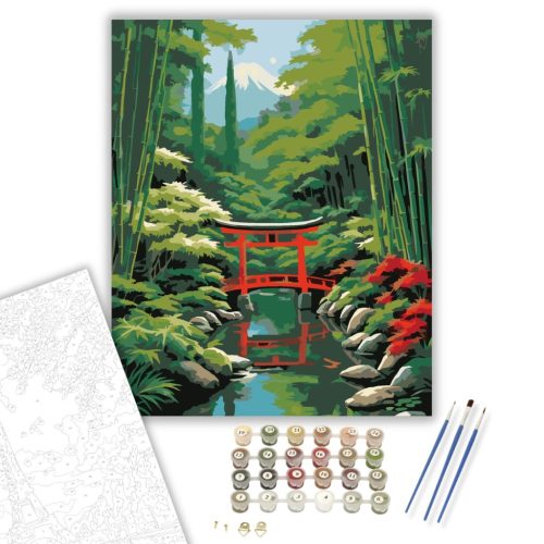 Japánkert Torii Kapuval és Koi Tóval - számfestő készlet - Számfestő.hu - 40×50cm - keret nélkül