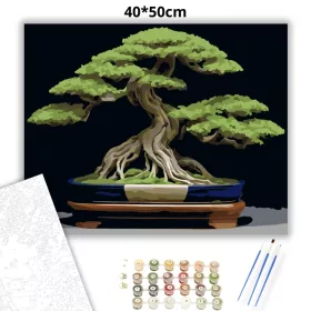 Bonsai Fa Kék Edényben - számfestő készlet - Számfestő.hu - 40×50cm - Keret nélkül