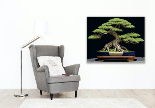 Bonsai Fa Kék Edényben - számfestő készlet - Számfestő.hu - 50×60cm - keret nélkül