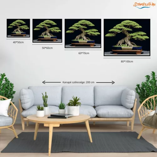 Bonsai Fa Kék Edényben - számfestő készlet - Számfestő.hu - 40×50cm - Keret nélkül