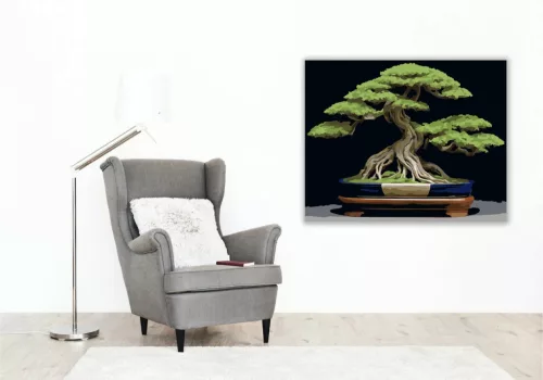 Bonsai Fa Kék Edényben - számfestő készlet - Számfestő.hu - 40×50cm - Keretre feszítve