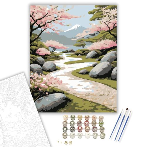 Cseresznyefák és Kőösvény Japánkertben - számfestő készlet - Számfestő.hu - 40×50cm - keret nélkül