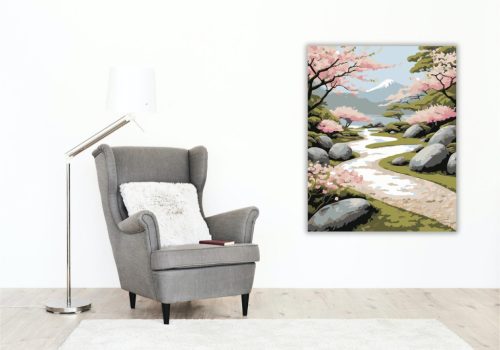 Cseresznyefák és Kőösvény Japánkertben - számfestő készlet - Számfestő.hu - 40×50cm - keret nélkül