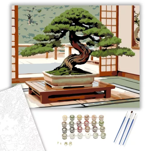 Juniper Bonsai a Tatami Szobában - számfestő készlet - Számfestő.hu - 40×50cm - keretre feszítve