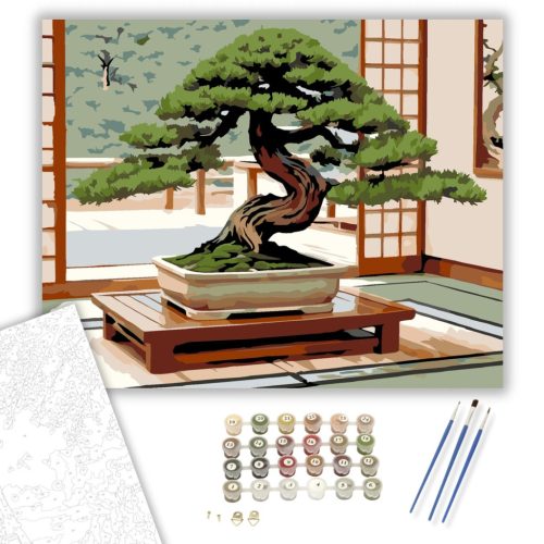 Juniper Bonsai a Tatami Szobában - számfestő készlet - Számfestő.hu - 50×60cm - keretre feszítve