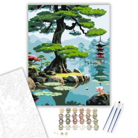 Ősi Fenyő és Lotuszok Japánkertben - számfestő készlet - Számfestő.hu - 40×50cm - keret nélkül