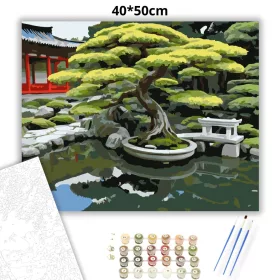 Bonsai Fa Koi Tóval a Japánkertben - számfestő készlet - Számfestő.hu - 40×50cm - Keret nélkül