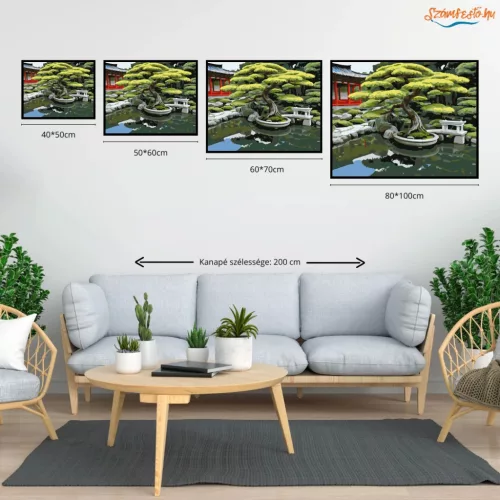 Bonsai Fa Koi Tóval a Japánkertben - számfestő készlet - Számfestő.hu - 40×50cm - Keret nélkül