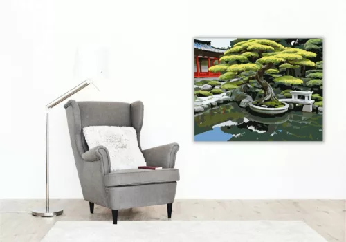 Bonsai Fa Koi Tóval a Japánkertben - számfestő készlet - Számfestő.hu - 40×50cm - Keret nélkül