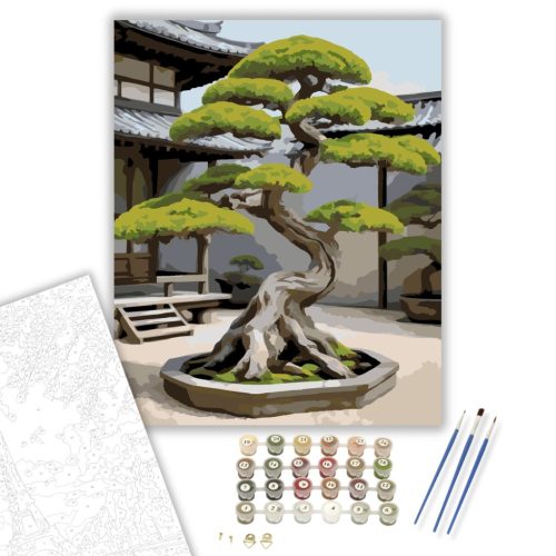 Ősi Bonsai és Kő Lámpás - számfestő készlet - Számfestő.hu - 40×50cm - keret nélkül