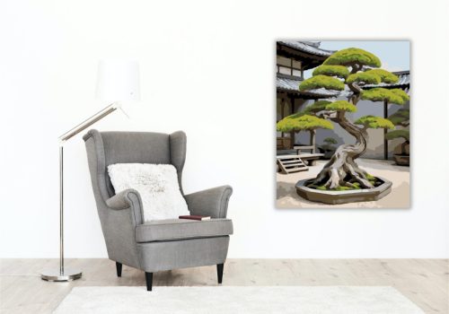 Ősi Bonsai és Kő Lámpás - számfestő készlet - Számfestő.hu - 40×50cm - keret nélkül