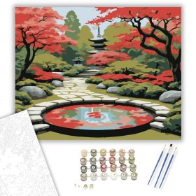 Japánkert Pavilonnal és Vörös Juharfákkal - számfestő készlet - Számfestő.hu - 40×50cm - keret nélkül