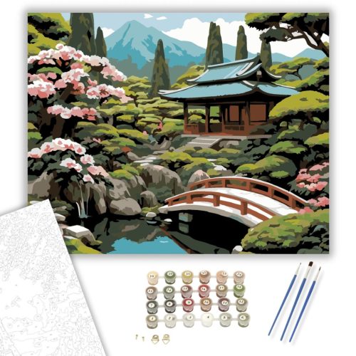 Japán Tea Pavilon és Virágzó Kert - számfestő készlet - Számfestő.hu - 60×70cm - keret nélkül