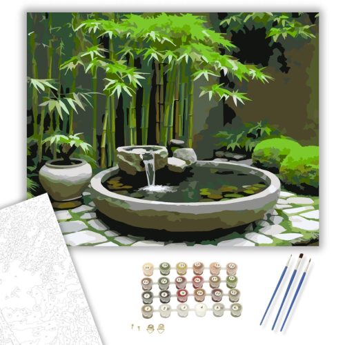 Bambusz és Medence Japánkertben - számfestő készlet - Számfestő.hu - 50×60cm - keret nélkül