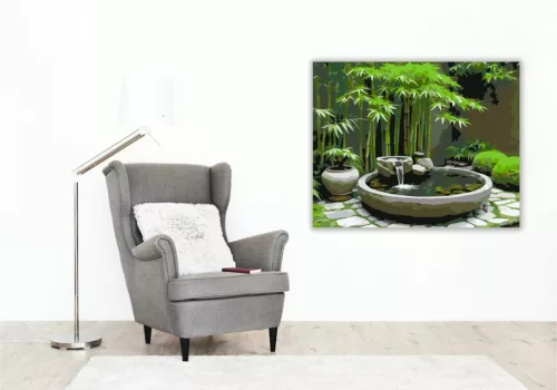 Bambusz és Medence Japánkertben - számfestő készlet - Számfestő.hu - 40×50cm - Keretre feszítve