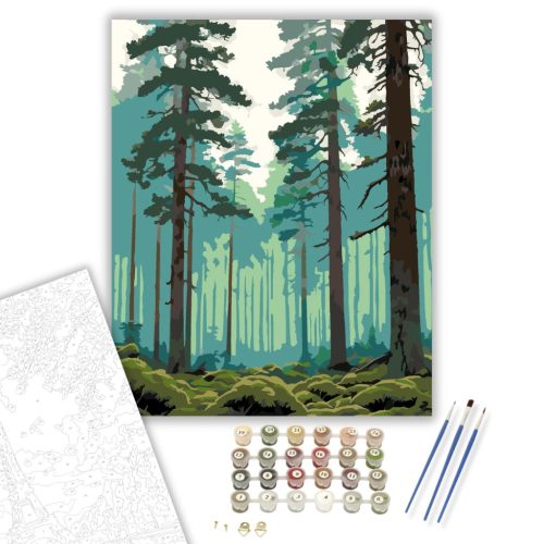 Misztikus Ködös Fenyőerdő - számfestő készlet - Számfestő.hu - 60×70cm - keret nélkül