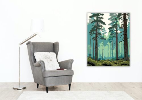 Misztikus Ködös Fenyőerdő - számfestő készlet - Számfestő.hu - 50×60cm - keretre feszítve