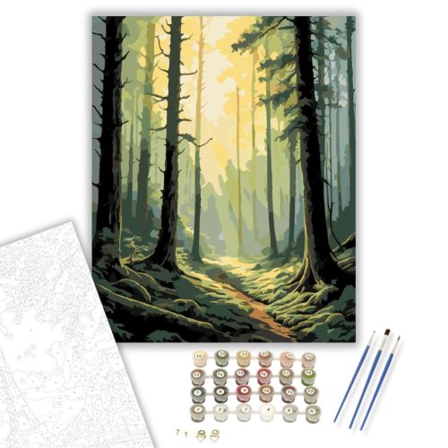 Ködös Erdő Hajnali Fénnyel - számfestő készlet - Számfestő.hu - 80×100cm - keret nélkül
