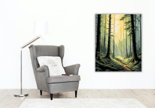 Ködös Erdő Hajnali Fénnyel - számfestő készlet - Számfestő.hu - 50×60cm - keret nélkül