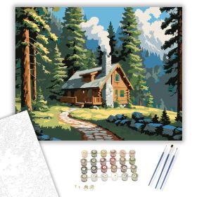 Erdei Házikó Fenyvesben - számfestő készlet - Számfestő.hu - 40×50cm - keret nélkül