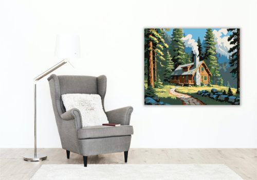 Erdei Házikó Fenyvesben - számfestő készlet - Számfestő.hu - 60×70cm - keret nélkül