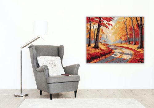 Őszi Erdő Kanyargó Ösvénnyel - számfestő készlet - Számfestő.hu - 60×70cm - keretre feszítve