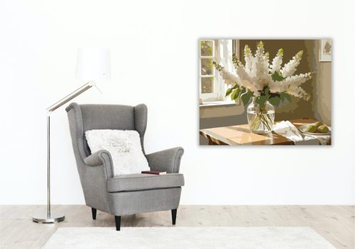 Fehér Orgona Csokor - számfestő készlet - Számfestő.hu - 80×100cm - keret nélkül