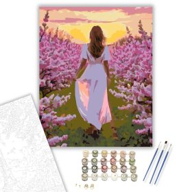 Naplemente Lila Orgona Mező - számfestő készlet - Számfestő.hu - 40×50cm - keret nélkül