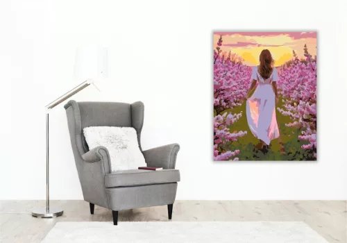 Naplemente Lila Orgona Mező - számfestő készlet - Számfestő.hu - 60×70cm - keret nélkül