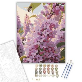 Rózsaszín és Lila Orgona Méhecskével - számfestő készlet - Számfestő.hu - 40×50cm - keret nélkül