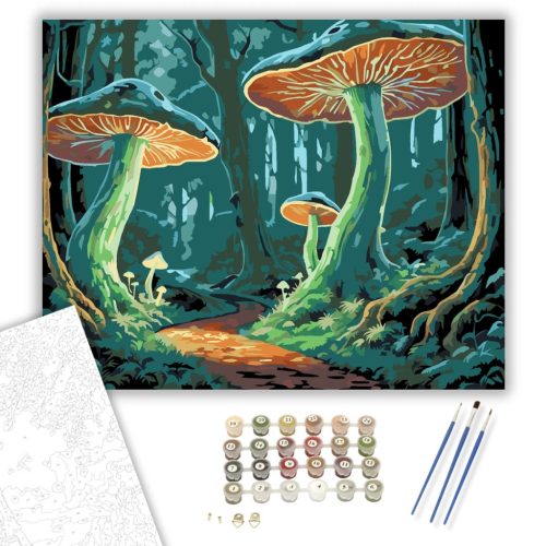 Misztikus Világító Gombák Erdője - számfestő készlet - Számfestő.hu - 80×100cm - keret nélkül