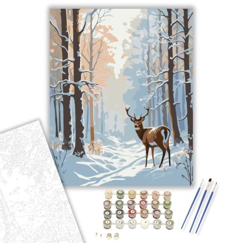 Téli Erdő Szarvassal - számfestő készlet - Számfestő.hu - 80×100cm - keret nélkül