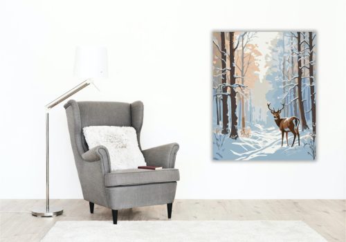 Téli Erdő Szarvassal - számfestő készlet - Számfestő.hu - 80×100cm - keret nélkül