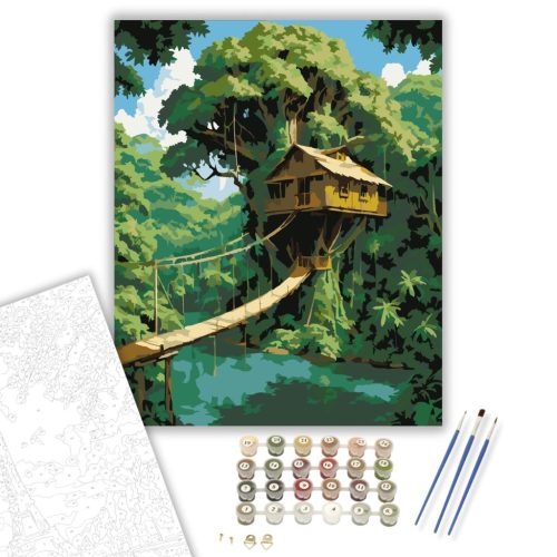 Rejtett Lombház a Dzsungelben - számfestő készlet - Számfestő.hu - 50×60cm - keret nélkül