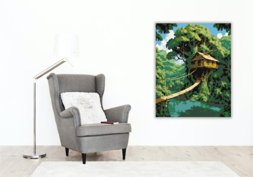 Rejtett Lombház a Dzsungelben - számfestő készlet - Számfestő.hu - 80×100cm - keret nélkül