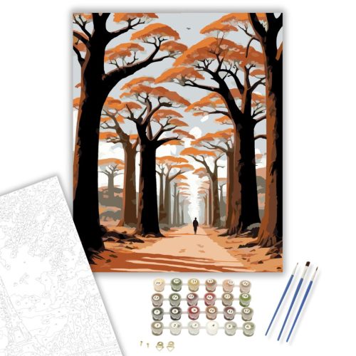 Baobab Fasor Madagaszkárban - számfestő készlet - Számfestő.hu - 50×60cm - keretre feszítve