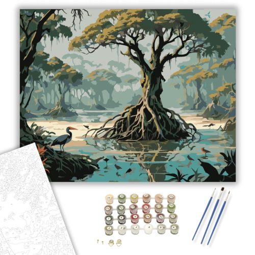 Ködös Mangrove Erdő - számfestő készlet - Számfestő.hu - 50×60cm - keretre feszítve