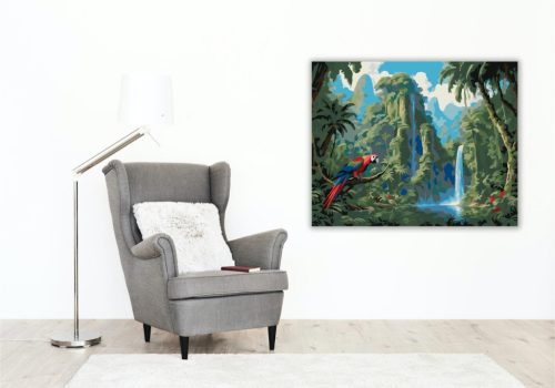 Trópusi Esőerdő Színpompás Papagájokkal - számfestő készlet - Számfestő.hu - 80×100cm - keret nélkül