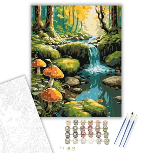Mesebeli Patak Gombákkal - számfestő készlet - Számfestő.hu - 80×100cm - keretre feszítve