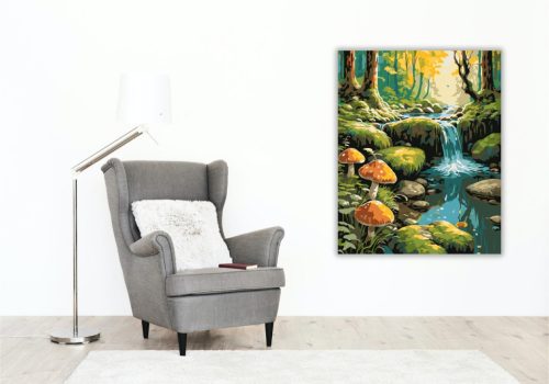 Mesebeli Patak Gombákkal - számfestő készlet - Számfestő.hu - 40×50cm - keretre feszítve