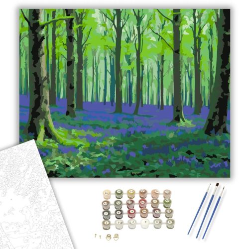 Tavaszi Bükkös Lila Harangvirágokkal - számfestő készlet - Számfestő.hu - 60×70cm - keretre feszítve