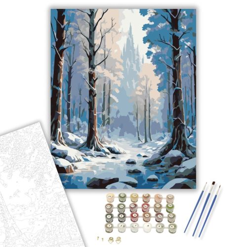 Varázslatos Téli Kastély az Erdő Mélyén - számfestő készlet - Számfestő.hu - 80×100cm - keret nélkül