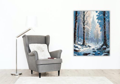 Varázslatos Téli Kastély az Erdő Mélyén - számfestő készlet - Számfestő.hu - 40×50cm - keret nélkül