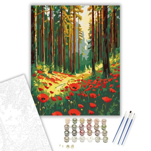 Pipacsok Erdei Tisztáson - számfestő készlet - Számfestő.hu - 40×50cm - keretre feszítve