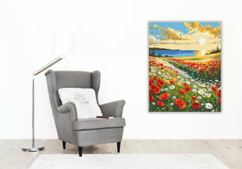Pipacsmező és Vadvirágok a Tengerparton - számfestő készlet - Számfestő.hu - 40×50cm - keretre feszítve