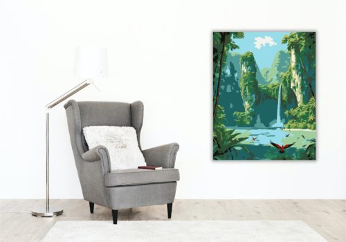 Rejtett Lagúna Vízeséssel - számfestő készlet - Számfestő.hu - 80×100cm - keretre feszítve