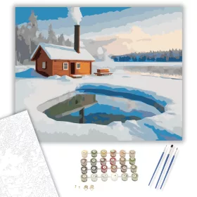 Téli Szauna a Fagyott Tavon - számfestő készlet - Számfestő.hu - 40×50cm - keret nélkül