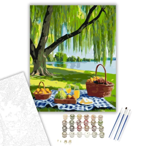 Romantikus Piknik a Fűzfa Árnyékában - számfestő készlet - Számfestő.hu - 80×100cm - keret nélkül