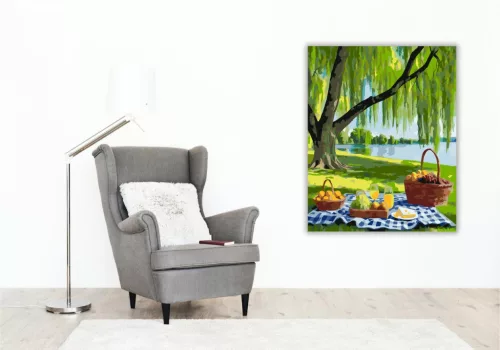 Romantikus Piknik a Fűzfa Árnyékában - számfestő készlet - Számfestő.hu - 60×70cm - keretre feszítve